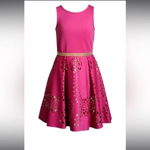 Emily West Pink Laser Cut Fit & Flair Dress Girls Size 10